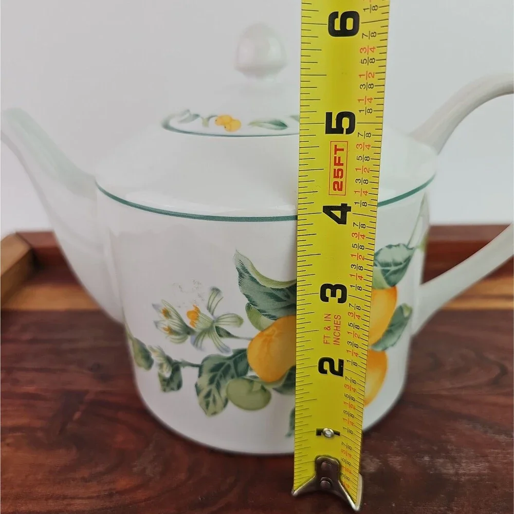 Julie Pople Country Fruit Collection Tea Pot Farmhouse Decor White Yellow Green